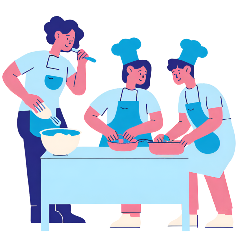 three teens cooking