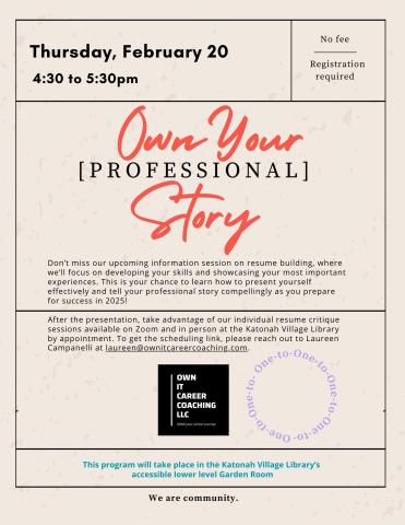 Own Your [Professional] Story event flyer