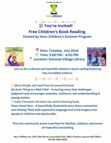 Join us for a vibrant and heartfelt children’s book reading featuring two incredible authors: Mario Wright & Katie Yamasaki